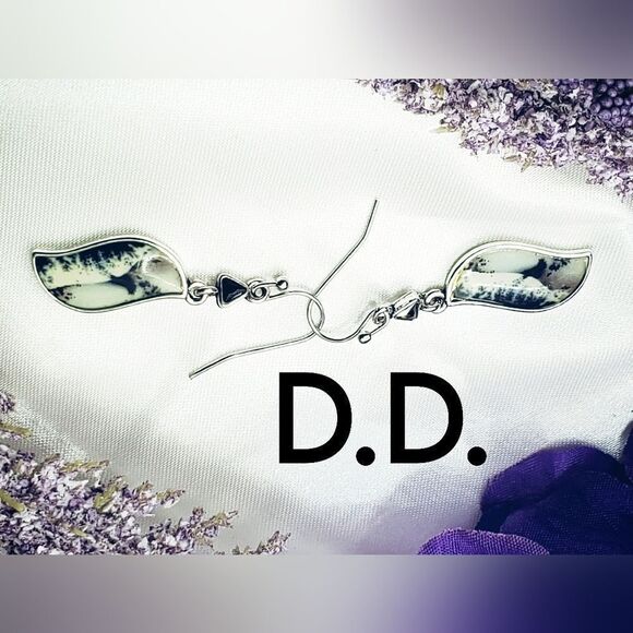 Dendritic Opal Drop Dangle French Hook Earrings 925 Silver W… - Picture 2 of 5